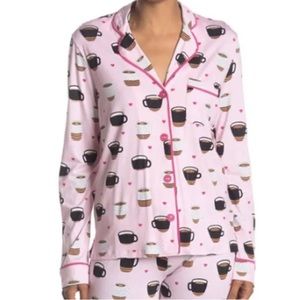 Cozy Zoe Printed Coffee Cups Pink Print Shirt PJ Top‎ Only Small NWT 5651